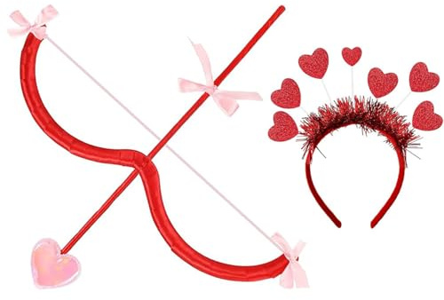 Funklu 2 Stück Kostüm Set Amor Bogen Pfeil Herz Haarreif Cupid Bow Love Haarband Geschenk Dekoration Stirnband Mottoparty Haarschmuck Hochzeit Weihnachten Valentinstag Party Cosplay Valentine
