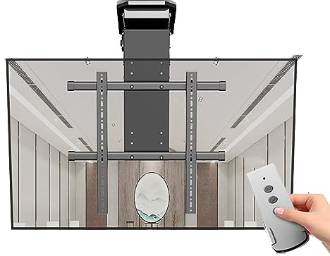 HCZKIUJY Adjustable Ceiling TV Mount Bracket - Bearing 50kg Motorized Ceiling TV Mount, TV Lift Mount with Remote and Switch Control, 0-85° Flip Down TV/Monitor Bracket, for 50-90 Inch TV