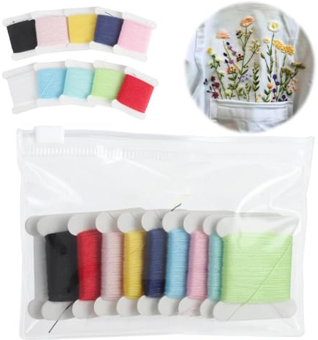 JYYWTSI Stopfgarn Set 10 Farben – Reißfestes Nähgarn mit geringer Dehnung, Stickgarn Set für Handnähen & Nähmaschine, vielseitiges Reparaturgarn zum Stopfen, Nähen und Ausbessern von Textilien