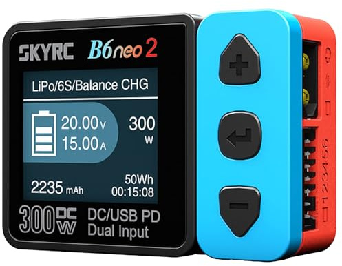 SKYRC B6 Neo2: Balance Lipo Battery Charger for 1S-6S Lipo/Li-Ion/LiHV, 1-15S NiMH/NiCd - DC 300W, PD 80W, Smart Battery Charger, Discharge and Storage (Blue-Red)