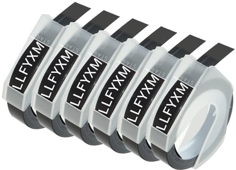 Black Embossing Tape Replace,6 Rolls White on Black for Dymo Label Tape,3D Vinyl Self-Adhesive Embossing Labels,Compatible with Dymo Omega and Motex Manual Printers for Home and Office (0.83inx9.8ft)