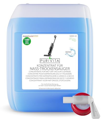 PURIVITA® Detergente Lavasciuga Pavimenti Concentrato – Freschezza, 5L | Senza aloni, asciuga in fretta, non schiumogeno e senza risciacquo – per lavasciuga e pavimenti duri resistenti all'acqua