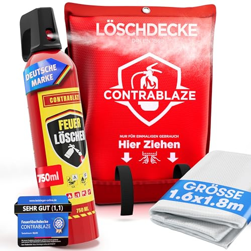 Feuerlöschspray 750ml + Feuerlöschdecke 1,6x1,8m Set – Brandschutz Set für Haushalt, Küche & Auto – Mini Feuerlöscher Spray + Löschdecke EN1869 – für Fettbrand, Elektrobrand & Notfälle