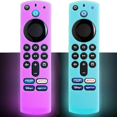 2PCS Remote Cover Compatible with 3rd Gen Fire TV Stick Voice Remote, Anti Slip Silicone Protective Case with Lanyard,Glow in the Dark Sleeve for TV Remote