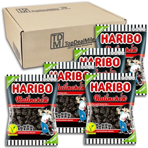 TopDealMile- Vorratspack für Haribo Katinchen vegetarisch 5 x 175g Weiche Lakritz-Katzen. Ohne künstliche Farbstoffe. Für Vegetarier geeignet