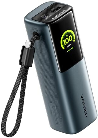 VENTION Power Bank 20000mAh 165W, batería externa carga rápida con pantalla digital y Emoji, cable USB-C integrado, 2 × 100 W USB-C + USB-A, para MacBook Pro, iPad, Dell/HP, iPhone 17/16/15, Galaxy