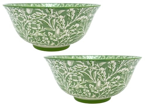 Set of 2 William Morris Acorn Fine China Serving Bowls, 16cm Cereal Bowls | 520ml capacity, Smooth glazed surface, Microwave and dishwasher safe, Food safe ceramic