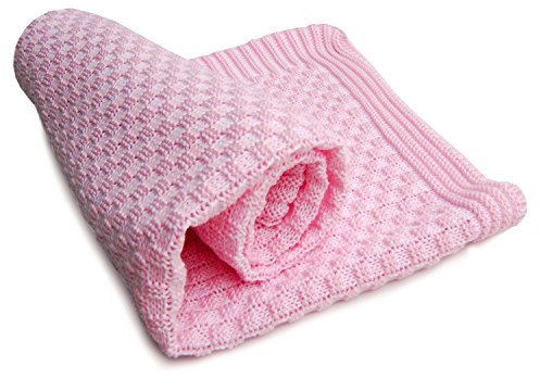 Sonnenstrick SODE3 Erstlingsdecke/Babydecke/Kuscheldecke/Strickdecke aus 100% Bio Baumwolle kba 80 x 80 cm rosa weiss