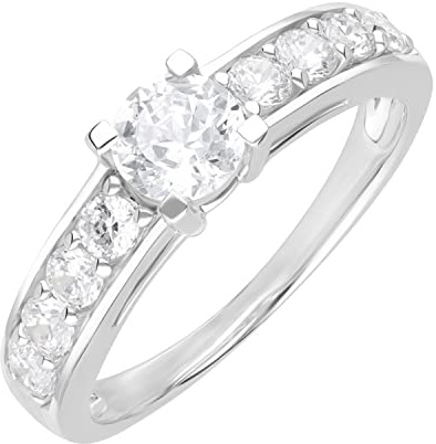 Ivy Gems 9ct White Gold 1ct Finest 100 Cut Swiss Cubic Zirconia Solitaire Ring with Side Stones - Size P