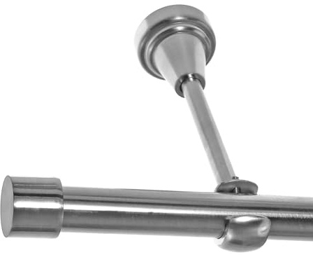 BASIT Gardinenstange Edelstahllook 19mm 1-läufig Wand Decke 240cm lang H18 | Gardinenstangenset einläufig Wandmontage & Deckenmontage Metall Vorhangstange 120-600cm wählbar Kappe Kappe E61