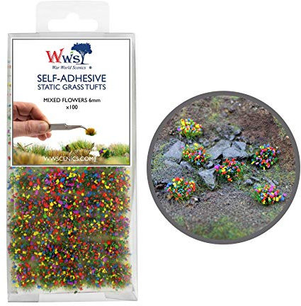War World Scenics 6mm Blumen Mischung Selbstklebende Statische Grasbüschel x 100 - Modellbau Modellbahn Landschaftsbau Diorama Miniatur Tabletop Spiele Wargame Modelleisenbahn Geländebau