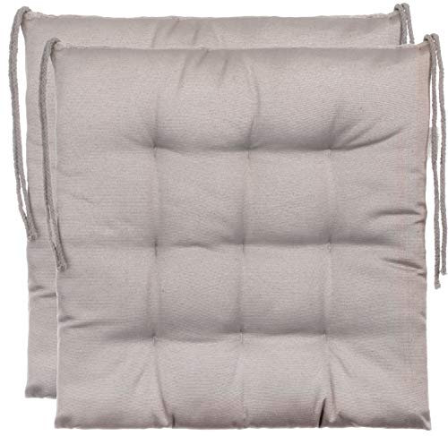 Brandsseller 2er Set Stuhlkissen 40x40x5 cm Sitzkissen Polster Stuhlauflage mit Haltebändern Dekokissen für Indoor Outdoor gesteppt - Hellgrau