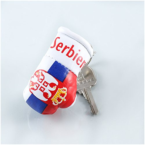 Sportfanshop24 Schlüsselanhänger/Anhänger für Schlüssel - SERBIEN - Boxhandschuh mit Schlüsselring, 7 cm groß