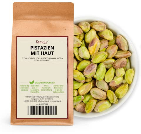 Kamelur 500g Pistazien ohne Schale und mit Haut - naturbelassene Pistazienkerne, geschält und ungesalzen