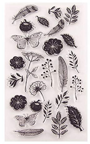 arriettycraft Stempel mit Blumen, Blättern, Federn, Löwenzahn, aus Gummi, transparente stempel, für Scrapbooking, Fotoalben, dekorative Karten
