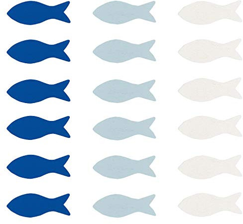 Oblique Unique® 18 Holz Fische Tischdeko für Taufe Kommunion Konfirmation Firmung Junge Mädchen Streudeko Verzierung Konfetti Dekofische - wählbar (Blau-Weiß Mix)