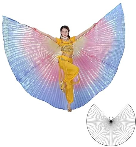 Wuchieal Bauchtänzerin Isis Wings Halloween Darstellende Angel Wings für Carnival Einschließlich Stöcke/Tasche (Regenbogen, One Size)