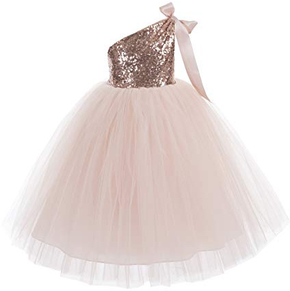 ekidsbridal Monospalla Paillettes Tutu Junior Flower Girl Abiti Battesimo Abiti 182, Oro rosa/rosa cipria, 8