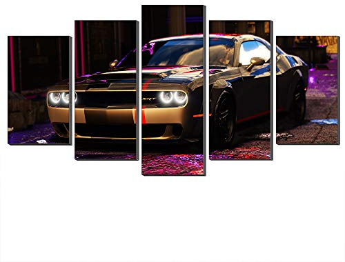 Annick Goutal Gold 2016 Dodge Challenger GTA 5 Dodge Sportwagen Leinwand Ölgemälde Wandkunst 5 Panels Bild Leinwand Kunstwerk Für Wohnkultur (Kein Rahmen,50 x 100 cm)