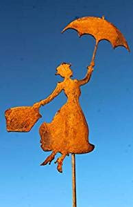 Bornhöft Gartenstecker Mary Poppins Metall Rost Gartendeko Edelrost rostiger Beetstecker (118cm)