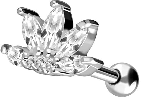 PIERCINGLINE Chirurgenstahl Ohrpiercing Kristall Lotusblüte Ohr Stecker Piercing Schmuck Silberfarben