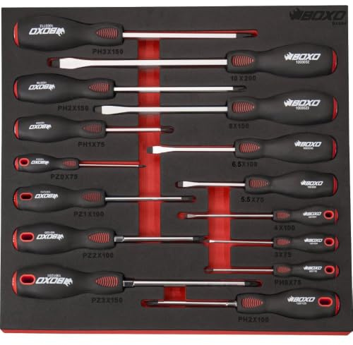 Screwdriver Set 15 Pieces. Slotted, Phillips & Pozi BOXO EVA Foam BX094-R