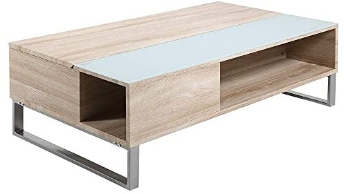 Selsey KOSTRENA - Table Basse relevable avec élément en Verre trempé chêne Sonoma 110x60 cm