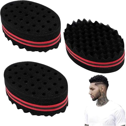 DXIA 3 Stück Haarbürste Schwamm, mit großen Löchern Doppelseitiger, Magic Twist Haar Schwamm, DIY Schaum Lockenwickler Werkzeug, für Hair Afro Coil Haar Magic Beauty Werkzeug