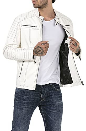 RED BRIDGE Giubbotto in finta pelle da uomo Giacca in stile biker trapuntata Pelle sintetica Bianco XXL