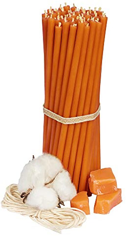 Diveevo Kirchliche Bienenwachskerzen №100-50 Stk. I hochwertige Ritualkerzen L-16,5 cm Ø-5,7 mm I 50 Min Brenndauer in orange I 200 g dünne Kerzen tropf- und rauchfrei