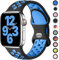 Upeak Sport Strap Compatible with Apple Watch Strap 44mm 45mm 46mm 42mm 49mm 40mm 38mm 41mm, Breathable Silicone Double Hole Band for iWatch Strap Series 10 9 8 7 6 5 4 3 2 1/SE/Ultra, L, Black/Blue