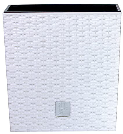 URBNLIVING Rattan Design Elegant Tall Large Plant Pot Flower Indoor Outdoor Garden Planters (White, Square Low [medium])