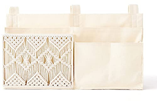 Mkono Nachttisch-Caddy-Hänge-Organizer, Etagenbett, gewebt, 7 Taschen, Bett-Aufbewahrungstasche, Boho-Fernbedienung, Magazin, Bücher, Halter mit Makramee für Hochbett, Studentenwohnheim, Schlafzimmer