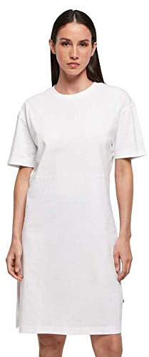 Build Your Brand Ladies Organic Oversized Slit Tee Dress Robe, White, XXL Femme