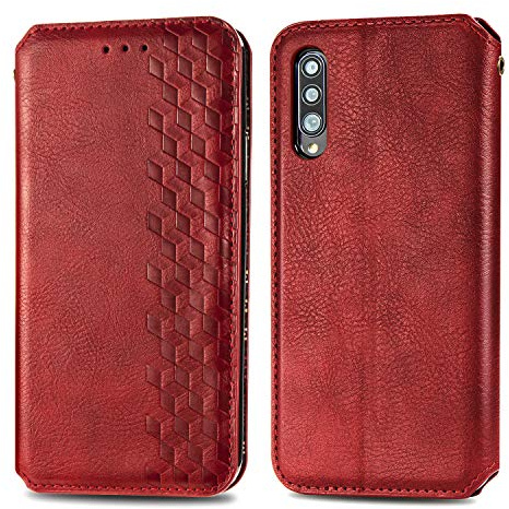 Handyhülle für Samsung Galaxy A50 Hülle Flip Case Rot | PU Leder Klapphülle im eleganten Design mit 3D Design: 2 Kartenfächer, Geldfach, Magnetverschluss, Ständer, Stoßfest