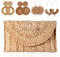 EVEOUT Handtasche aus gewebtem Stroh für Damen Vintage Clutches Brieftasche Strand Urlaubstasche (Strohhandtaschen-Set braun)