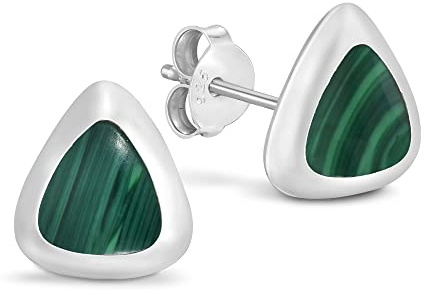 AeraVida Chic Geometrie Dreieck Form Grün Malachit Scheibe .925 Sterling Silber Ohrstecker für Frauen | Grüner Malachit Ohrstecker