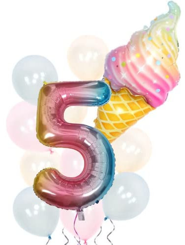 DIWULI Geburtstagsdeko 5 Jahre Luftballons Eis-Tüte Set