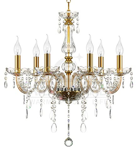 Ridgeyard Lámpara clásica de cristal Barroco Lámpara de techo Cristal K9 Iluminación LED Techo Luminaria,6 luces,oro