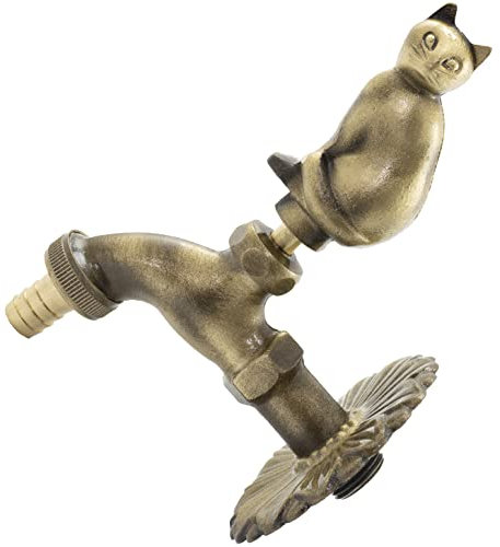 AERZETIX - C60250 - Cannella di parete rubinetto del lavandino 1/2'' motivo gatto decorativo retrò antico - idraulica fontana ornamento bagno vintage rubinetti giardino - in ottone invecchiato