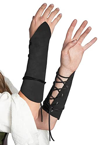 BPURB Wikinger Armschienen Mittelalter Renaissance Kunstleder Arm Rüstung Ritter Bracer LARP Halloween Cosplay Kostüm (Schwarz)