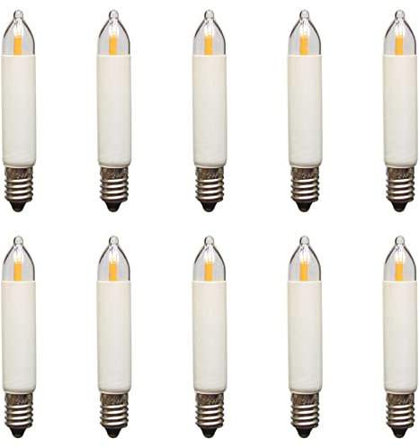 Erzgebirgslicht - AUSWAHL - 10 Stück LED Filament Kleinschaftkerze 23V 0,2W E10 für 10 Brennstellen Ersatzbirne Glühbirne Minischaftkerze Glühlämpchen für Lichterketten Pyramide und Schwibbogen