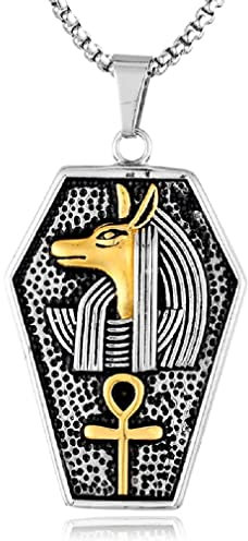 PikaLF Anubis Halskette für Männer, Ankh Kreuz Halskette, ägyptischer Anubis Kopf Anhänger Halskette mit 23,6 Kette, Retro Wolf Tribe Amulett Halskette