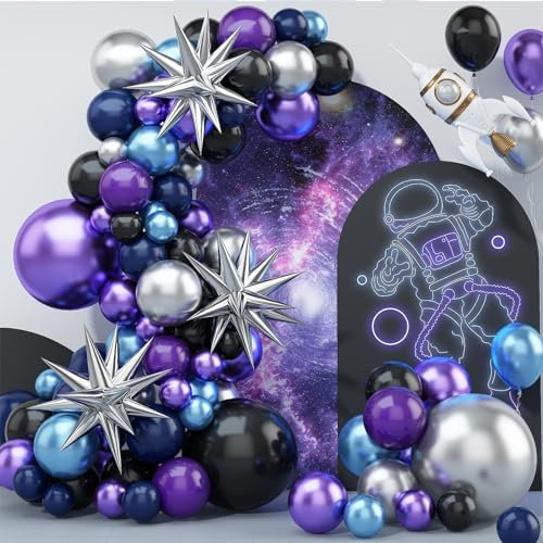 Ballon Girlande Blau, Luftballons Blau Lila Silber Ballons, Ballon Girlande Weltraum Luftballon Girlanden Set -Chrom-Luftballons für Weltraum-Geburtstagsfeier, Babyparty, Abschlussfeier