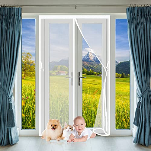 Zanzariera Magnetica per Porte 135 x 245 cm, Tende Zanzariere con Calamita, Chiusura Automatica Tenda Totalmente Magnetica per Porte Finestre Balcone, Bianco