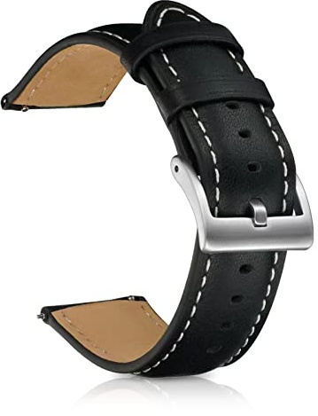 KeHowy Leder Armband 20mm 22mm für Garmin/Huawei/Samsung/Amazfit/Xiaomi | Herren und Damen Elegantes Weich und Bequem Leder Edelstahlschnalle Uhrenarmbänder für 20mm/22mm (20mm, Schwarz)