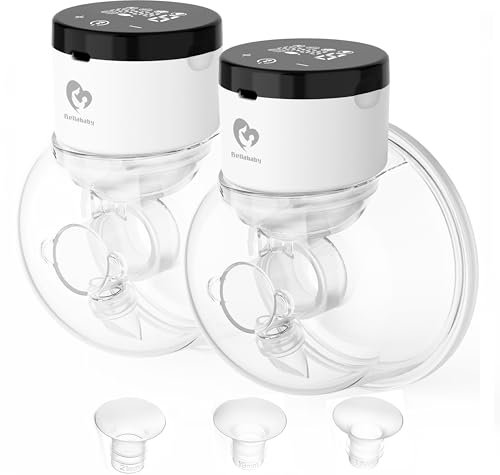 Bellababy Wearable Breast Pump, Portable Wireless Wearable Breast Pump with Touchscreen LCD Display 4 Modes & 6 Levels, (Extra Insert Size:17mm,19mm,21mm)
