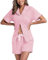 COLORFULLEAF Schlafanzug Damen Kurz 100% Baumwolle Pyjama Set mit Knöpfe Zweiteiliger Sommer Nachtwäsche Hausanzug(Rosa,L)