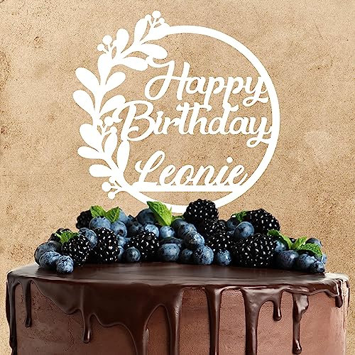 Wunschtext Cake Topper aus Acryl zum Geburtstag | Happy Birthday | personalisiert mit Wunschnamen | Kuchendeko Tortenstecker | weiß | Kuchendekoration und Tortenschmuck 100% Made in Germany