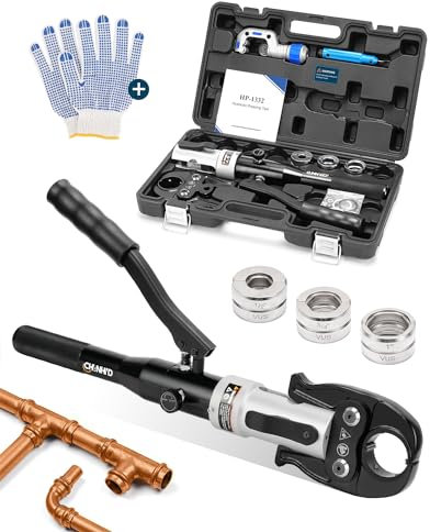 CHANHYD Copper Tube Fittings Hydraulic Pipe Crimping Tool with 1/2 inch,3/4 inch and 1 inch Jaw Copper Pipe Press Crimpers Tube Fittings Crimping Tool (HP-1332A)